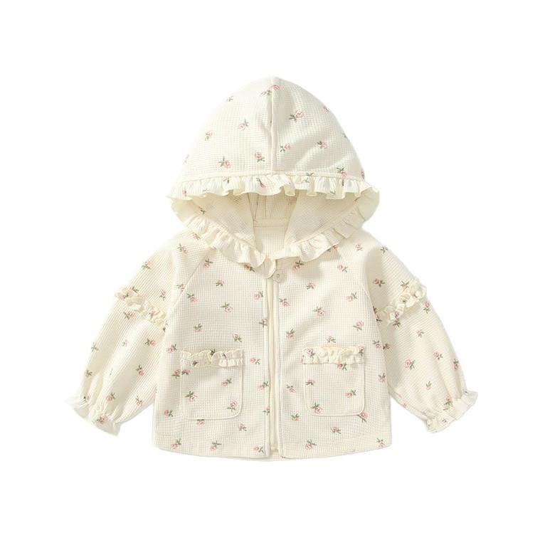 子供服 アウター 女の子 ベビー服 上着 薄手 長袖 フード付き ジャケット かわいい 花柄 おしゃれ 80 90 100 110 120cm