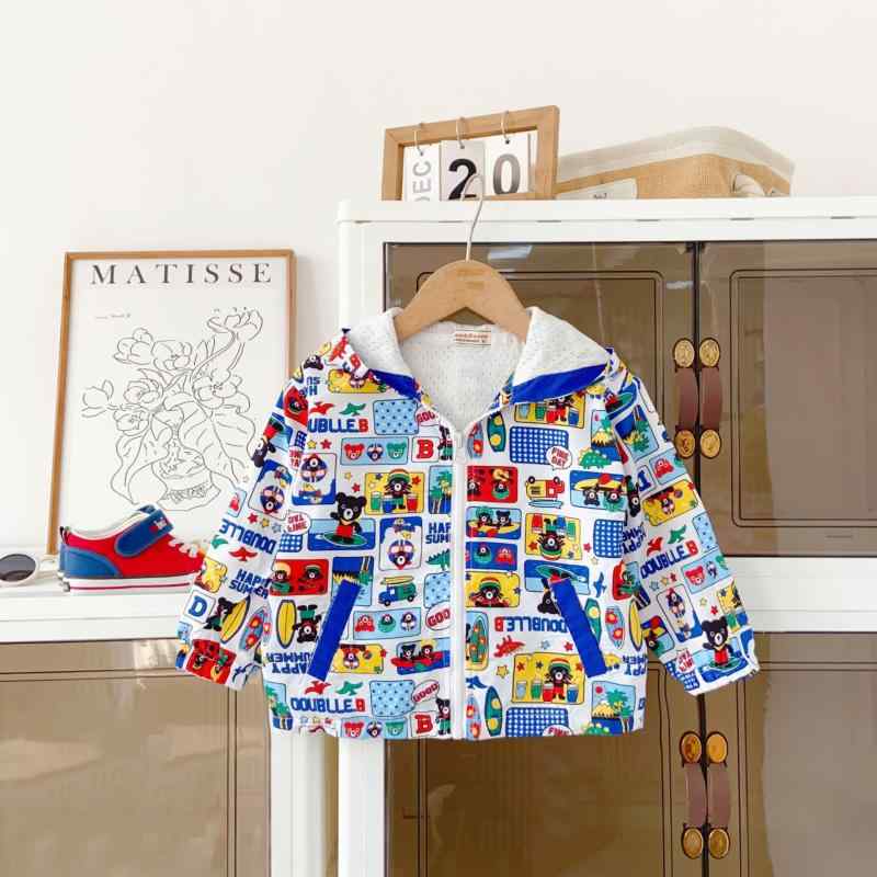 子供服 ジャケット 春秋 男女兼用 キッズ 帽子付き 薄手 ベビー服 アウトドア トップス 長袖 かわいい 小熊柄 コットン100% 90cm 100cm 110cm 120cm 130cm
