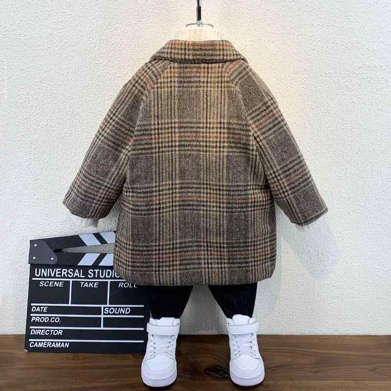 コート キッズ 男女兼用 子供服 ダブルフェイス ウール 格子柄 中綿入り 厚手 秋冬 ミドル丈 ゆったり