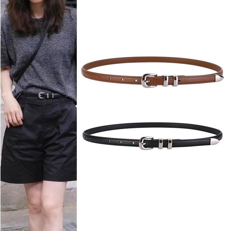 ベルト レディース 細ベルト 本革 1.5cm幅 牛革 針バックル スカート ワンピース ズボン 飾りベルト ウエストマーク ブラック 黒 焦糖色 105cm フェミニン ガーリー