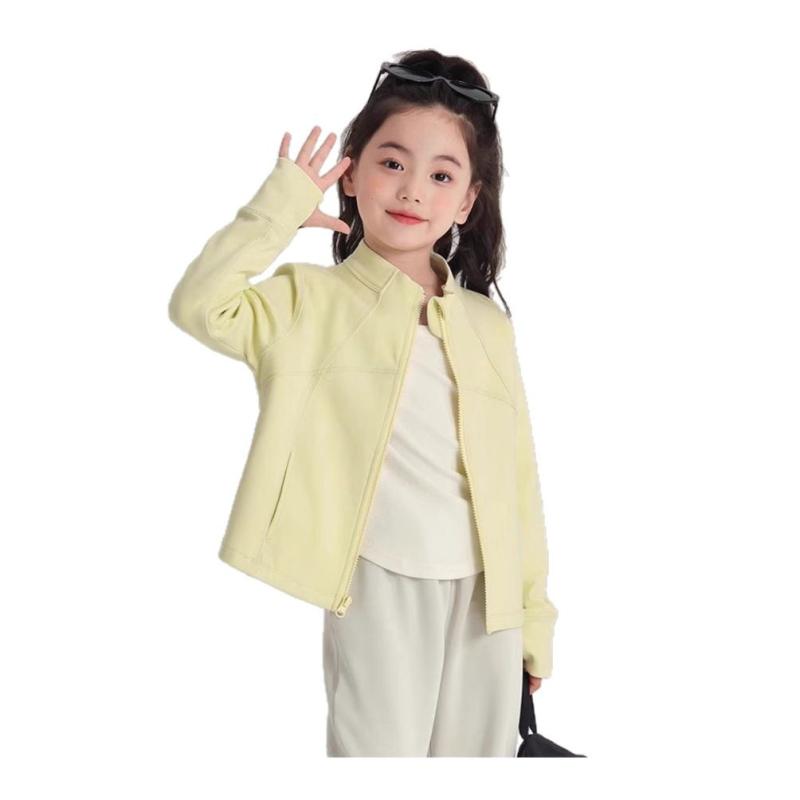 アウター キッズ 女の子 トップス ニット 春物 立襟 スポーツ ヨガ カジュアル 無地 薄手 綿100% 白 黒 黄色 120 130 140 150 160(4)