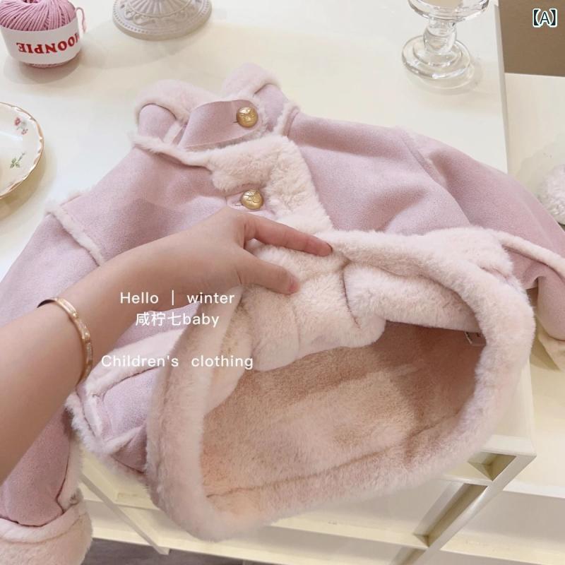 子供服 アウター 女の子 秋冬 モコモコ ジャケット 裏起毛 暖かい かわいい キッズ ベビー ガールズ 防寒着 上着 羽織り ピンク系 ブラウン系