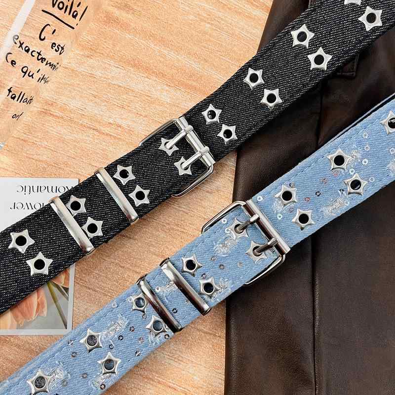 ベルト レディース デニム スタッズ 細め PUレザー 合金 バックル ジーンズ カジュアル ヴィンテージ風..