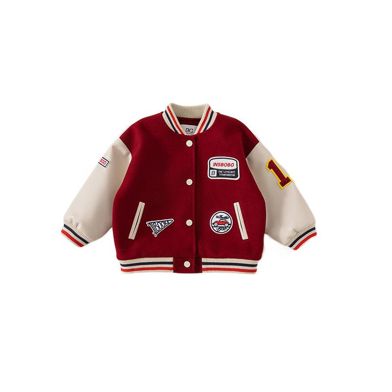 キッズ アウター ジャケット 男の子 春秋 カジュアル 野球 ジャンパー ポリエステル レッド ブラック 80 90 100 110 120 130 140