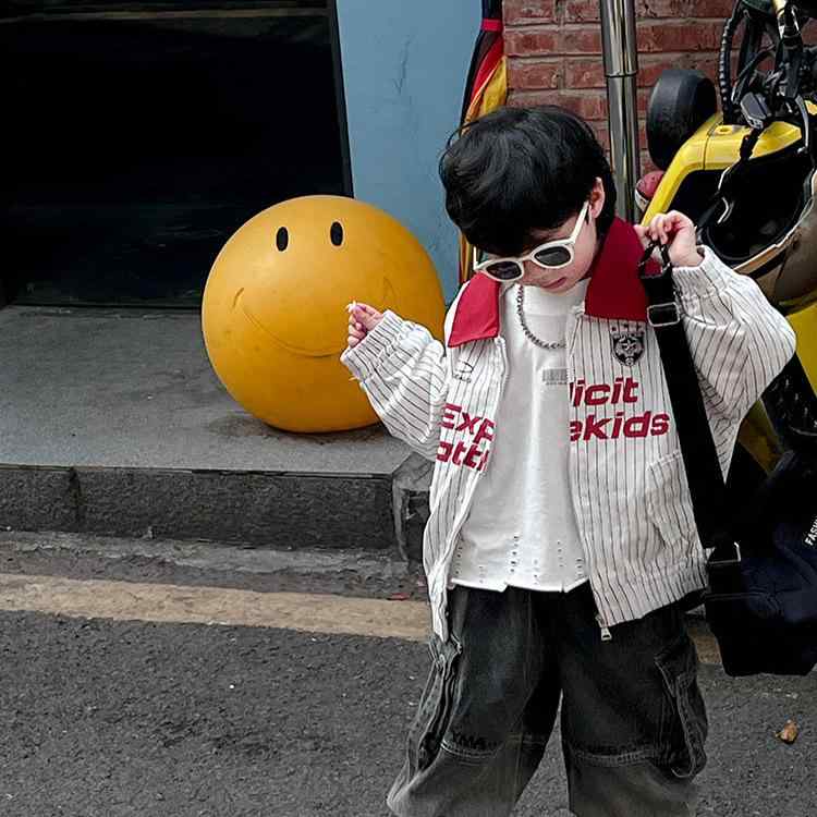 子供服 キッズ ベースボールジャケット 春秋 中小童 ボーイズ 男の子 ストライプ アウター ジャンパー コート 綿100% 長袖 80cm 90cm 100cm 110cm 120cm 130cm 140cm