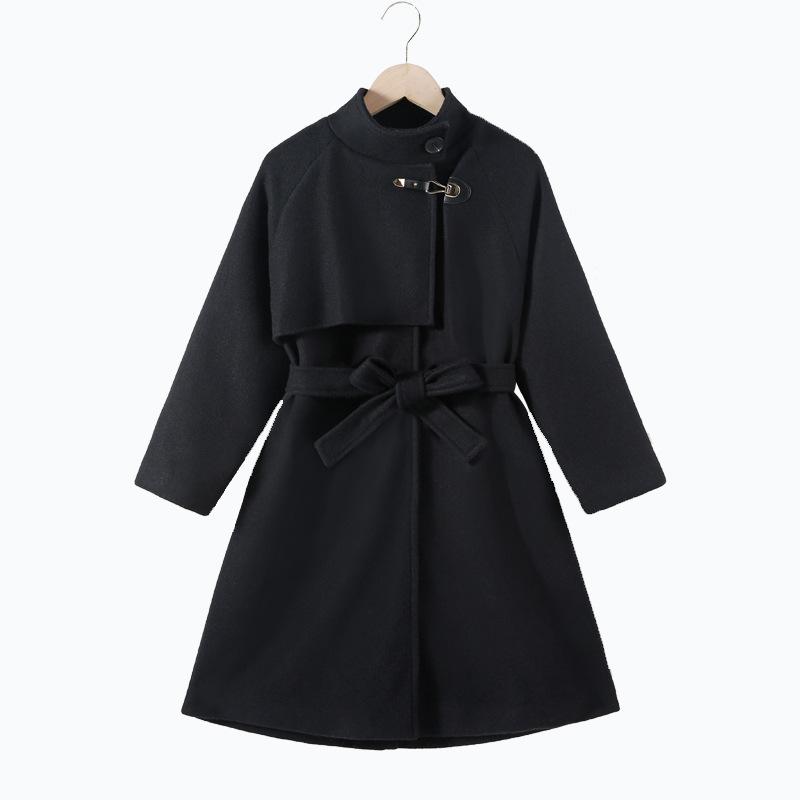 子供服 コート 女の子 秋冬 親子コーデ ウール アウター 韓国風 カーディガン ミドル丈 ロング丈 キッズ ガールズ ウールコート ポリエステル ブラック