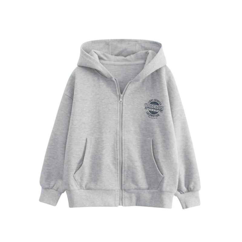 子供用パーカー 男女兼用 ジップアップ スウェットシャツ 中 বড় キッズ ジュニア 抽象柄 コットン混紡 花柄グレー 秋 冬 120cm 130cm 140cm 150cm 160cm 170cm