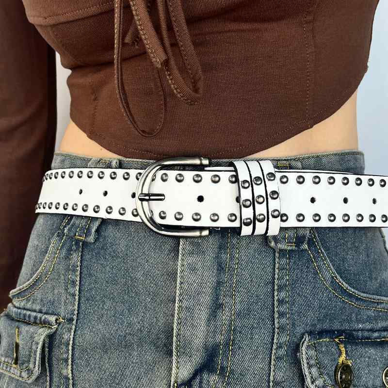 ベルト レディース 女性用 レトロ パンク 個性派 スタッズ 穴あき デコレーション ファッション ジーン..