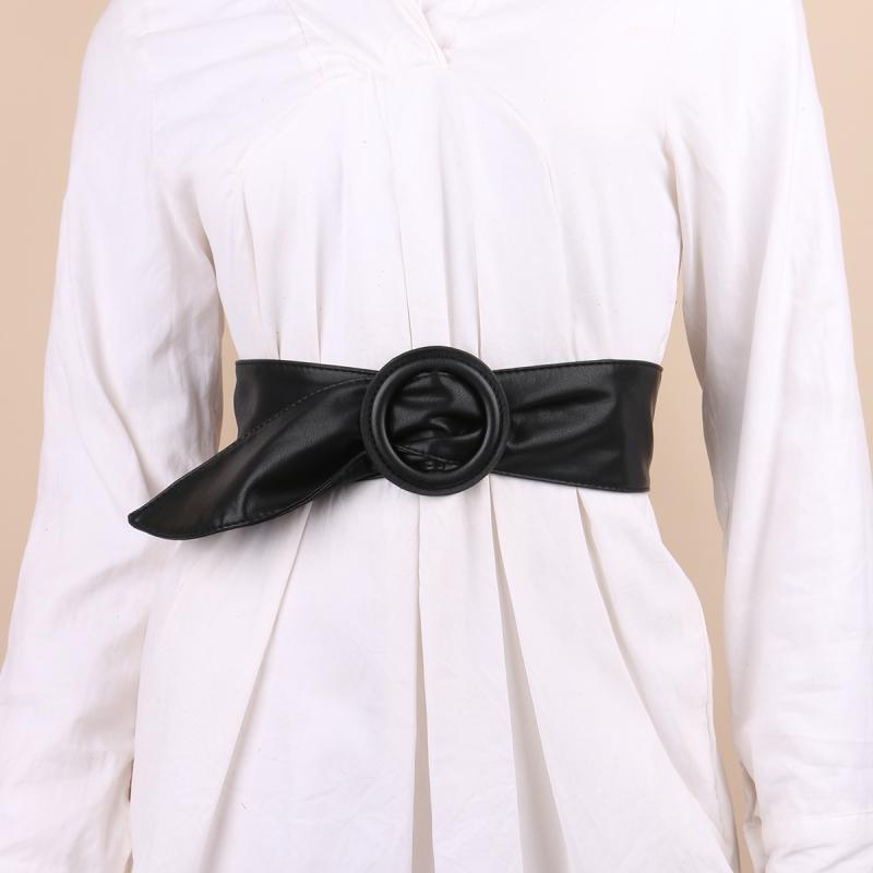 ベルト レディース 女性用 PUレザー 太ベルト 黒 ブラック ワンピース飾り ウエストマーク 細見え効果 スタイルアップ 幅広 110cm 120cm