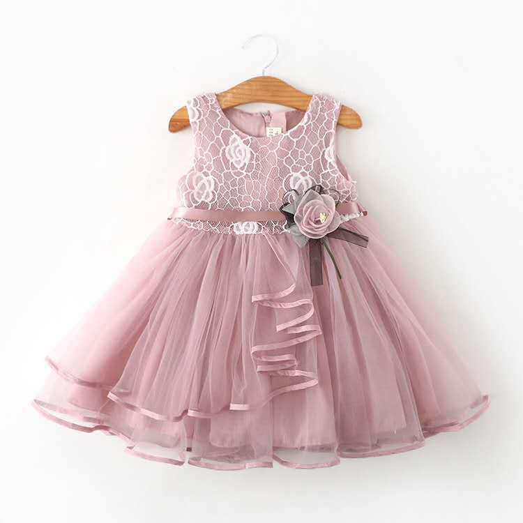Other - ワンピース キッズ 女の子 子供 ノースリーブ レース Aライン 春夏 花柄 かわいい おしゃれ コットン混紡 プリンセススタイル 発表会 結婚式 パーティー