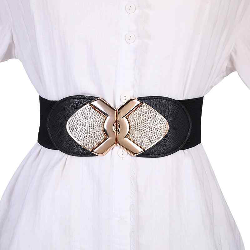 ベルト レディース 女性用 ファッション ストレッチ 太ベルト 伸縮性 PUレザー 幅広 コルセット風 ワンピース ダウンジャケット スカート ブラック系