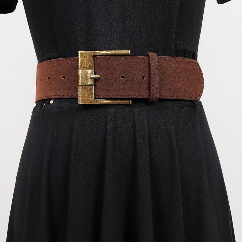 ベルト レディース 女性用 太ベルト スエード風 PUレザー ウエストマーク キャメル ブラック レッド ブラウン ダークグレー