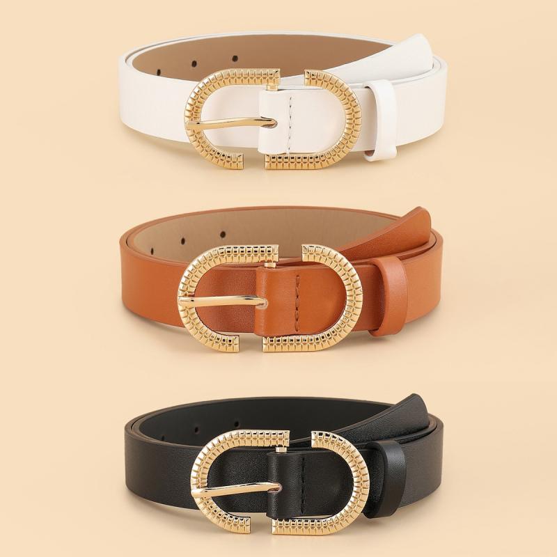 ベルト レディース S形バックル PUレザー 牛革 合金製 ブラック ホワイト ブラウン系 幅広 細め エレガント レトロ デニム ジーンズ スタイル(x3)