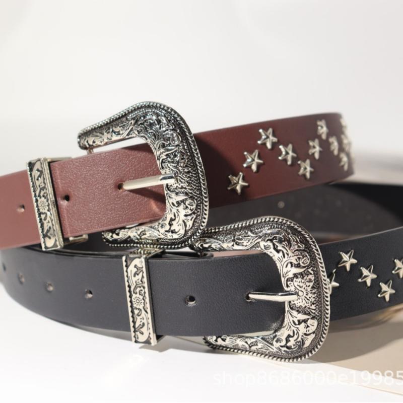 ベルト レディース パンク風 幅広 スタッズ 高級感 個性的 針バックル ジーンズ カジュアル ヴィンテー..