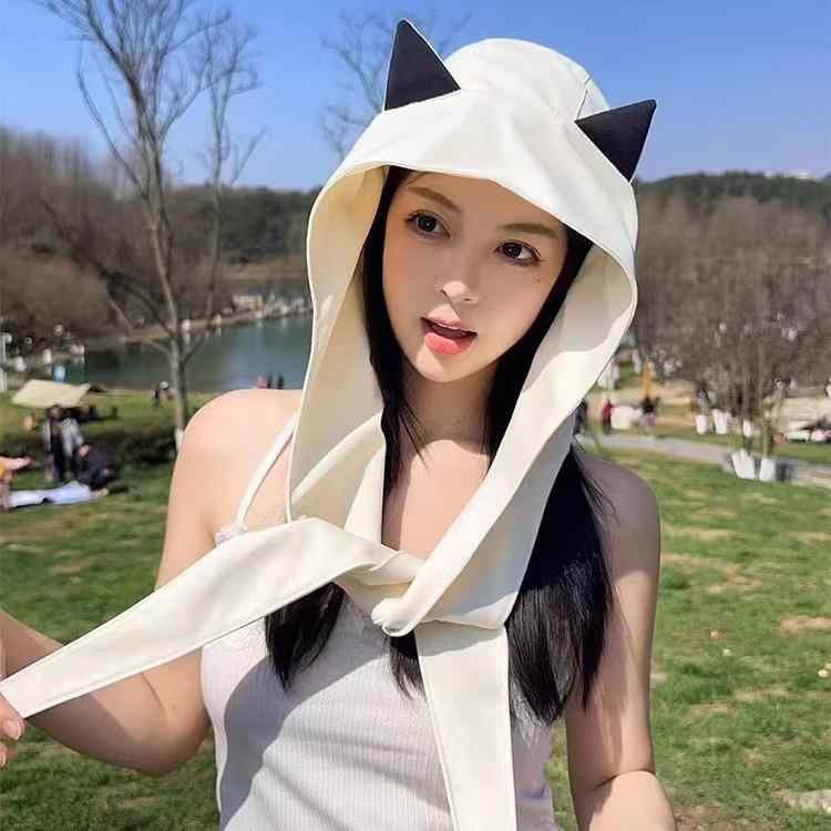 帽子 レディース 日焼け防止 猫耳付き 薄手 速乾 护脖帽 ハット かわいい ピンク系 ブラック グレー ベージュ パープル