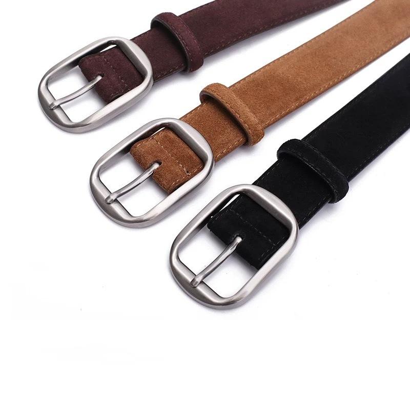 ベルト レディース 本革 スエード レザー 細め 銀色バックル デニム ジーンズ スラックス パンツ ズボン 普段使い お出かけ おしゃれ ブラック 黒 ブラウン 茶色 レッド ワインレッド