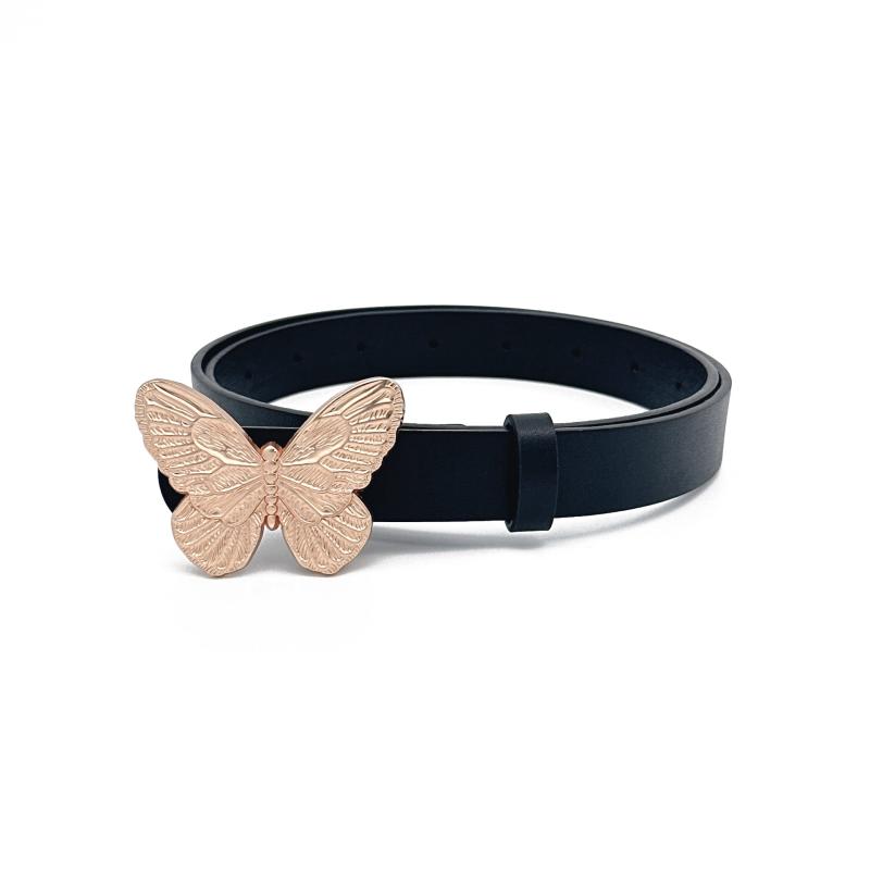 ベルト レディース ファッション ゴールドバタフライ PUレザー ウエストベルト スカート コート デニム ジーンズ おしゃれ 102cm ブラック キャメル ブラウン 合金 アルファベット 春夏