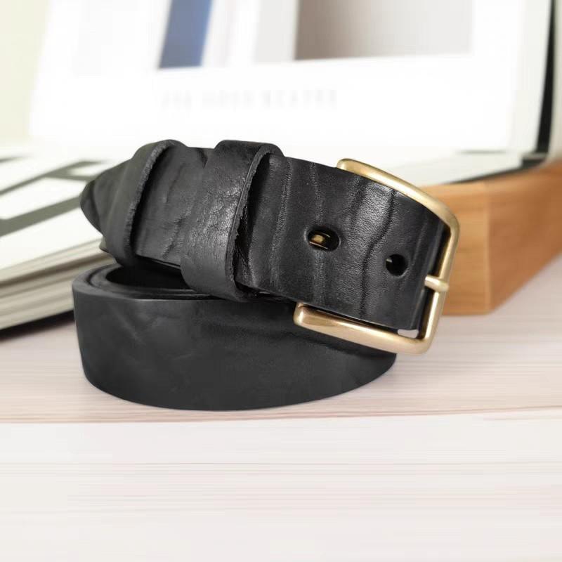 ベルト メンズ 本革 牛革 レザー アフリカ産野牛革 真鍮バックル 3.8cm幅 105cm 110cm 115cm 120cm 125cm 130cm ビジネス カジュアル 普段使い レトロ ヴィンテージ風 ブラック コーヒー色