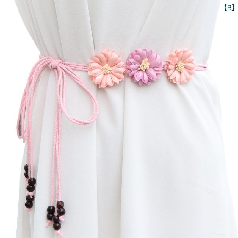 ベルト レディース 細ベルト 飾りベルト 花柄 結び レザー風 グレー ピンク ブラック 160cm 手作り かわいい おしゃれ 普段使い