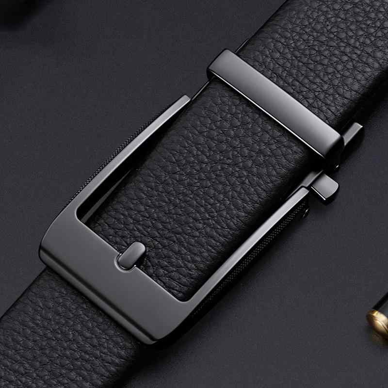 ベルト 男性用 牛革 レザー ビジネス カジュアル 普段使い オートロック バックル 幅広 黒 ブラック シ..