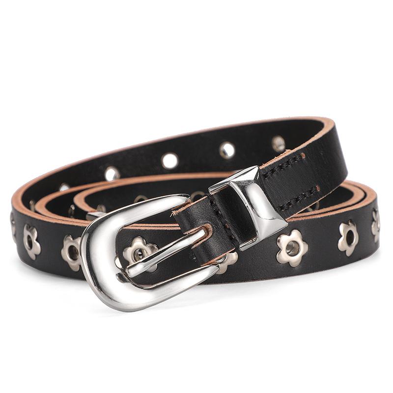 ベルト 男性用 高級感 合金製 バックル 本革 牛革 レトロ スタイリッシュ 細め ブラック 105cm 115cm 1..