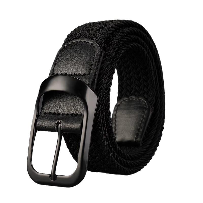 ベルト 男性用 紳士 帆布 キャンバス 伸縮 ストレッチ 編み込み ブラック 黒色 普段使い カジュアル