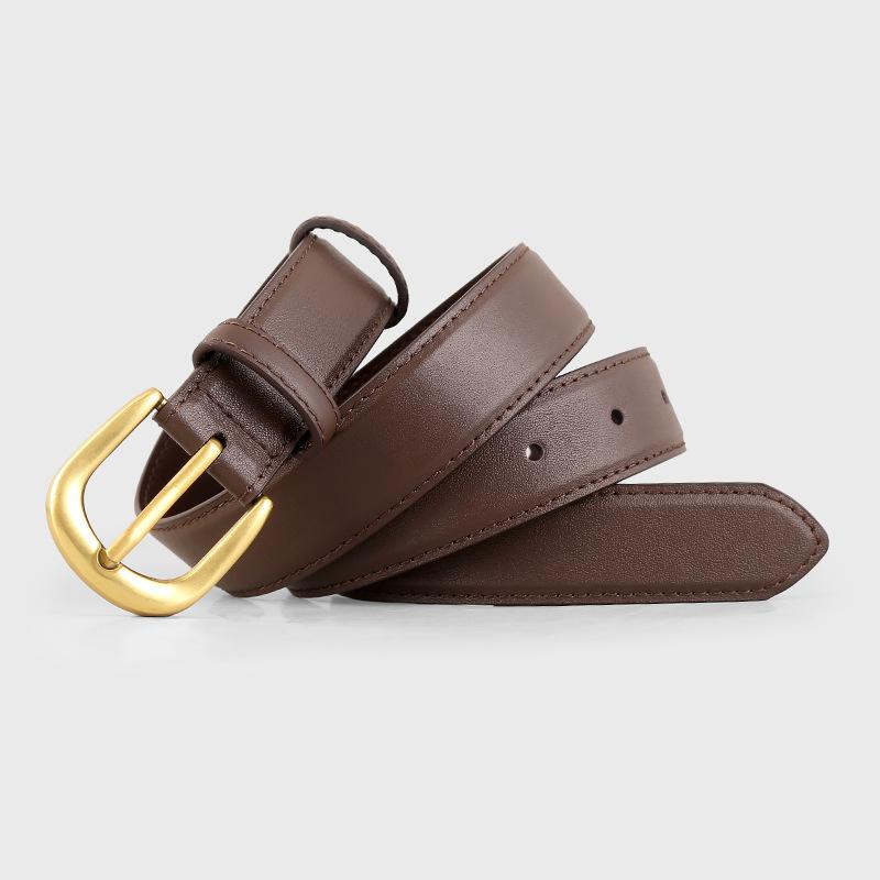 ベルト レディース 女性用 本革 牛革 レザー 針 バックル 幅広 普段使い ジーンズ 黒 茶色 コーヒー色