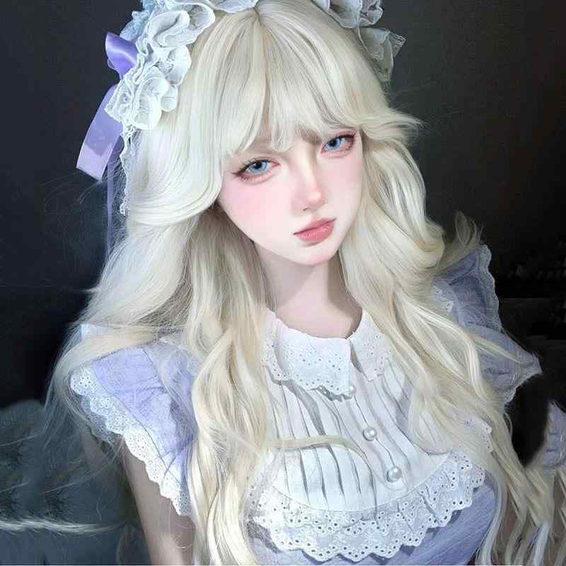 ウィッグ レディース 女性用 ロングヘア 巻き髪 フルウィッグ 白金色 自然 日常 普段使い コスプレ イ..