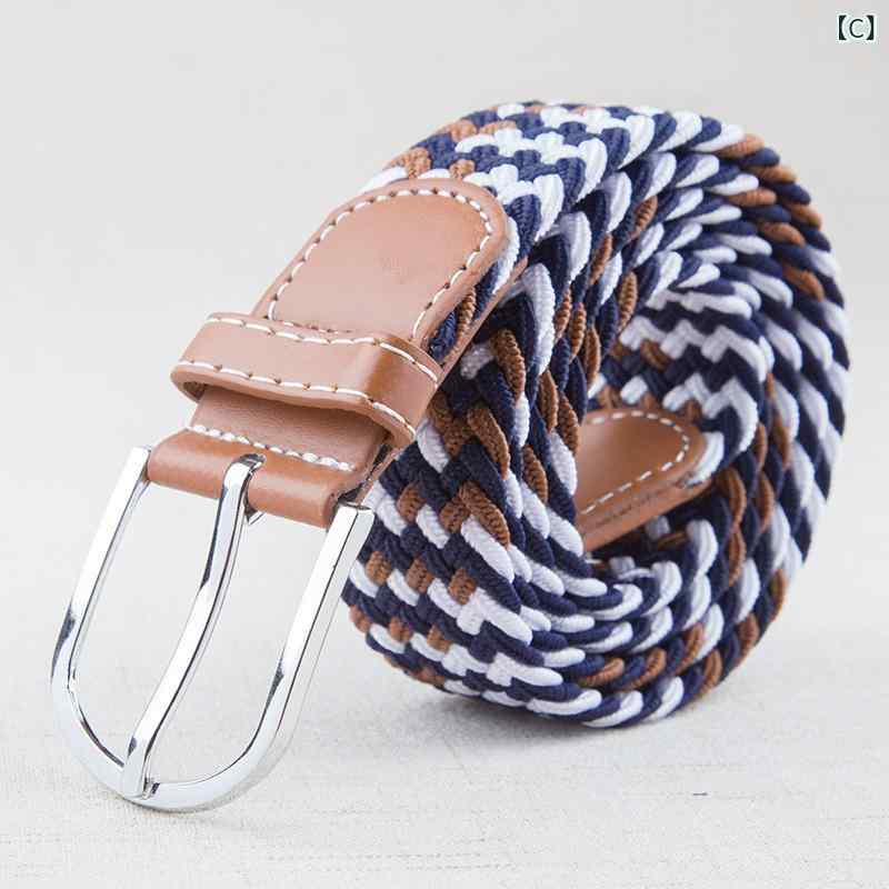 ベルト 男女兼用 帆布 メッシュ ゴム ストレッチ 伸縮 花柄 カジュアル 普段使い 通学 学院風 ブルー ..