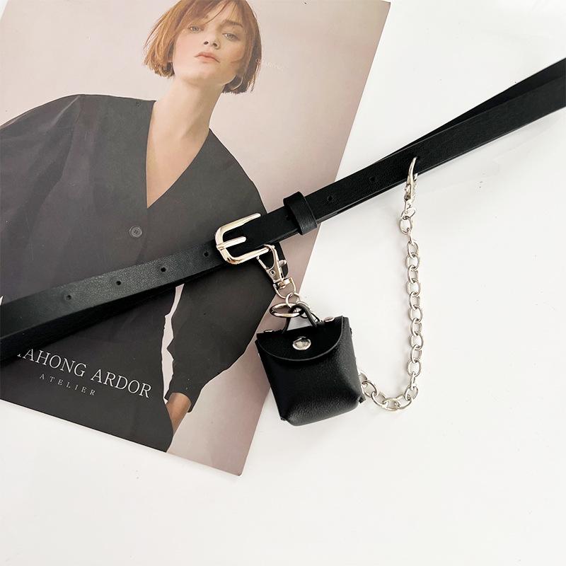 ベルト レディース 細ベルト ミニバッグ付き PUレザー 合金 バックル ウエストマーク 飾りベルト 春夏..