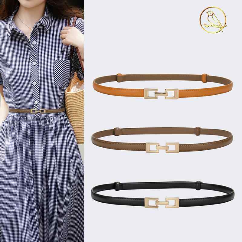 ベルト レディース 本革 細ベルト 調節可能 スクエアバックル ウエストマーク ブラック ブラウン キャ..