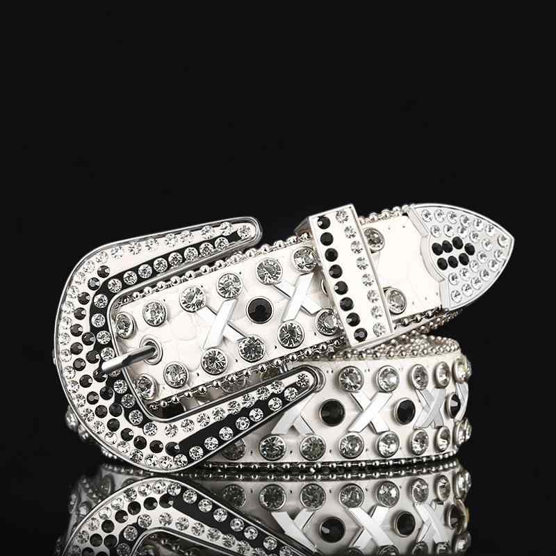 ベルト メンズ レディース パンク風 スタッズ ラインストーン 飾り付き ウエストベルト 合金バックル ホワイト ブラック フェイクレザー 朋克 個性 ストリート アフリカ ヨーロッパ 南米 東南アジア
