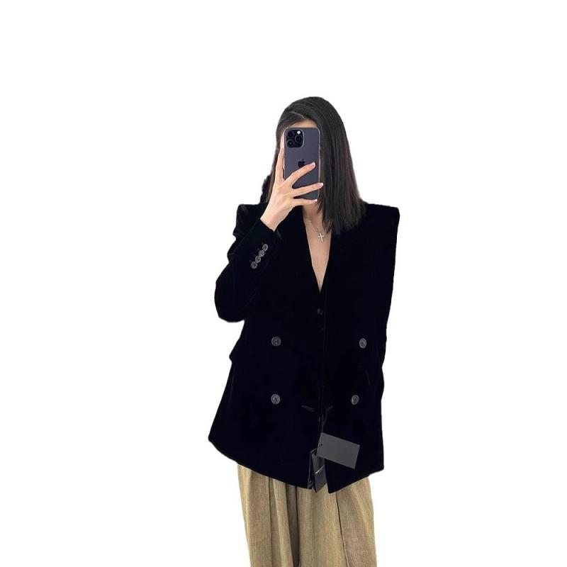 ジャケット レディース 春物 ベルベット テーラード 黒 通勤 エレガント 上品 ポリエステル 無地 長袖 アウター(4)