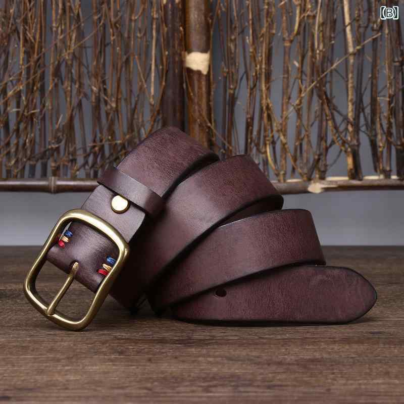 ベルト メンズ イタリアンレザー 厚手 牛革 本革 真鍮バックル ビンテージ加工 デ...