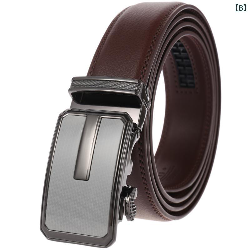 ベルト 男性用 牛革 オートロック 合金 バックル レザー 幅広 110cm 120cm 130cm ブラック ブラウン グレー ベージュ レッド ブルー