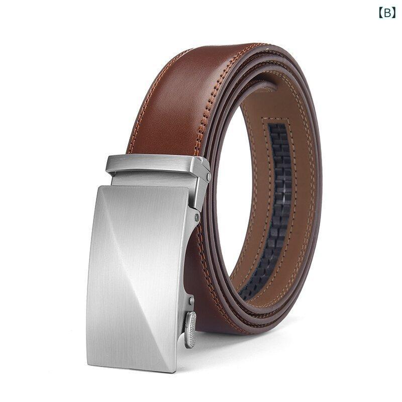 ベルト メンズ 男性用 本革 牛革 二層 ビジネス スーツ オートロック 自動バックル ウエストベルト 紳士用 普段使い 通勤用 ブラック 黒 ブラウン 茶色