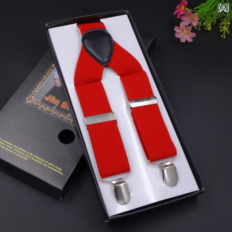 サスペンダー 男性用 35mm幅 Y型 織りゴム 無地 チェック柄 ドット柄 レッド カーキ ブラック グレー ..