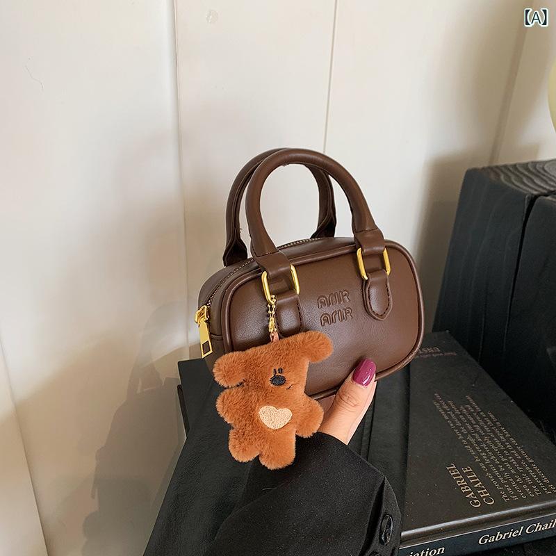 ボストンバッグ レディース キッズ 親子 ミニ ショルダーバッグ ハンドバッグ レトロ PUレザー 無地 ブラック 黒 ブラウン ピンク