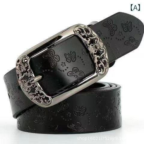 ベルト レディース PUレザー 蝶モチーフ バックル デニム ジーンズ パンツ おしゃれ 普段使い 通勤 エレガント ブラック コーヒー色(4.0)