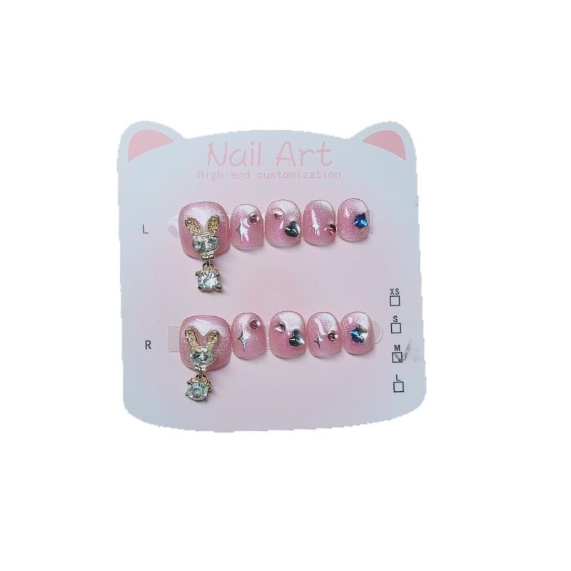 ネイルチップ キッズ 子供用 猫目風 金属製 ウサギ かわいい カートゥーン 短い ショート 付け爪 貼るネイル 2025