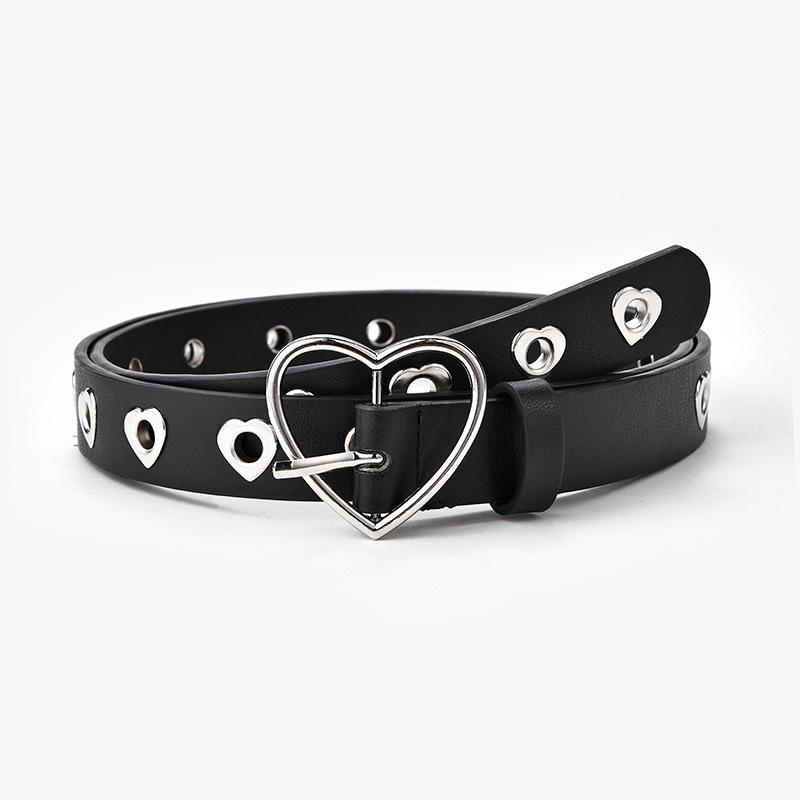 ベルト レディース デニム パンツ 用 ハート バックル フェイクレザー 個性的 ブラック ホワイト ブラウン キャメル