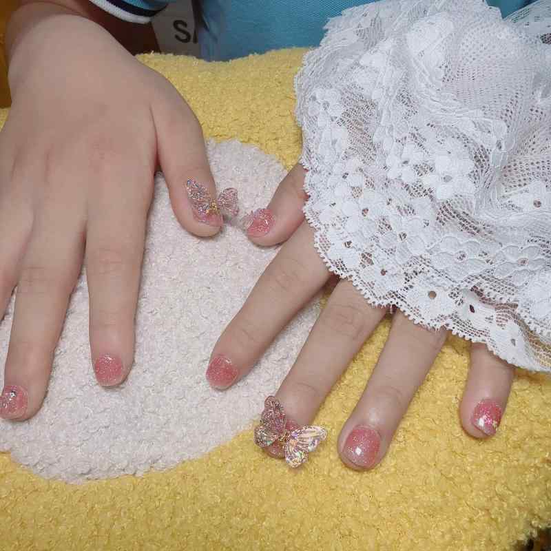 つけ爪 キッズ 女の子 子供用 ハンドメイド 蝶 バタフライ スイート かわいい おしゃれ 上品 普段使い イベント お呼ばれ ネイルチップ(4)