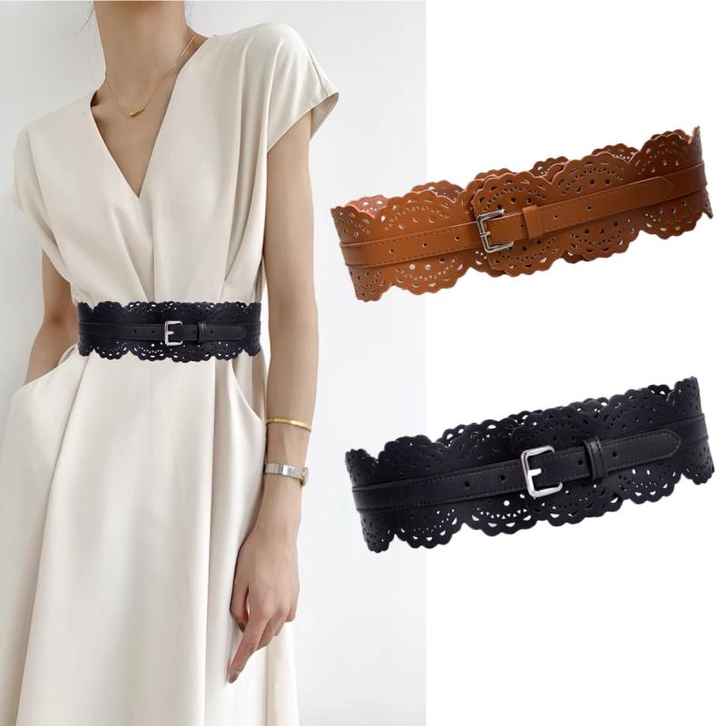 腰ベルト レディース 女性用 幅広 フェイクレザー カットアウト ワンピース チュニック ブラウス コート ウエストマーク ブラック 黒 ブラウン キャメル 大きいサイズ M L XL XXL 秋冬