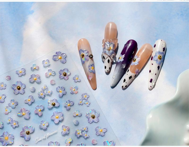 ネイルシール 子供用 背面粘着 すりガラス風 花柄 デコレーション 貼るだけ マニキュア 模様替え