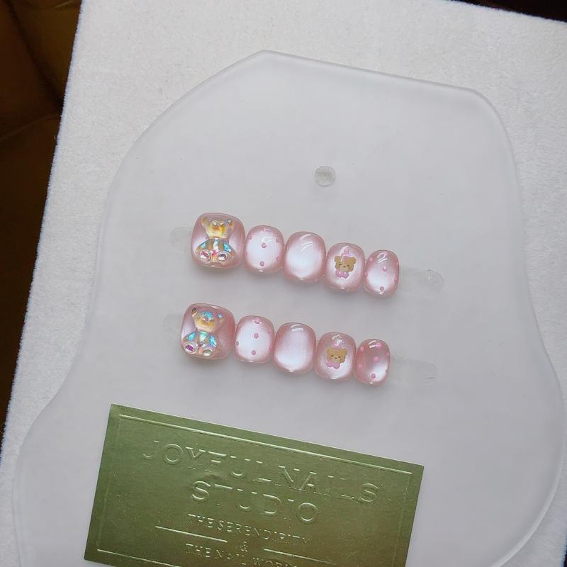 ネイルチップ キッズ 子供用 つけ爪 貼るネイル 猫目柄 かわいい カートン ベア フレンチ 短い ショー..