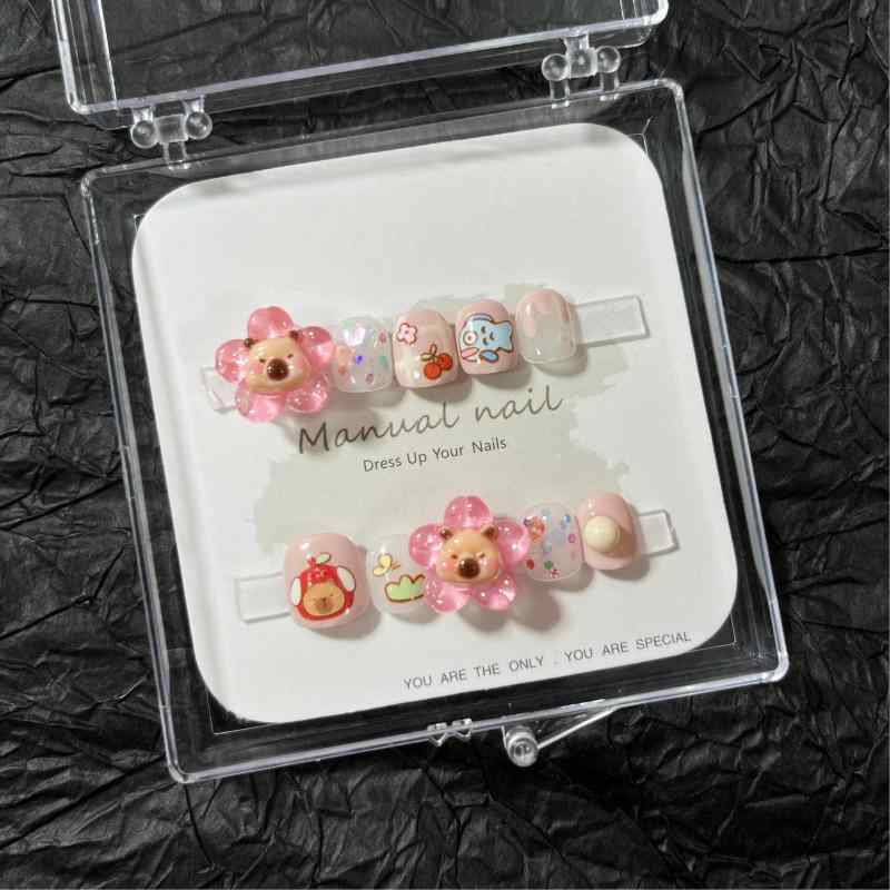 ネイル チップ キッズ 子供用 かわいい カートゥーン キャラクター 短い 付け爪 取り外し可能 XS S M L クリスマス ピュアカラー アニマル柄