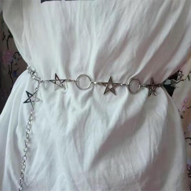 ベルト レディース ファッション 五芒星 ウエストチェーン 合金製 韓国風 かわいい おしゃれ ワンピース飾り パンツチェーン シルバー ゴールド メタル 細め デート 普段使い