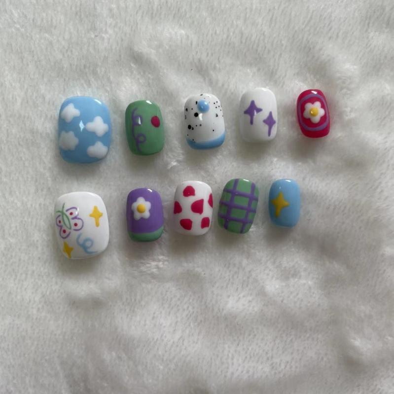 つけ爪 レディース かわいい タイ風 ショート 学生 防水 取り外し可能 ハンドメイド 蝶 星