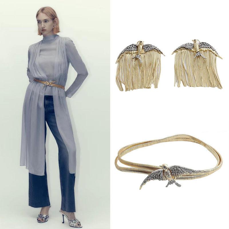 ベルト レディース メタル 飛燕 飛鳥 モチーフ ウエストチェーン ワンピース スカート ゴールドカラー ..