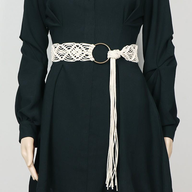 ベルト レディース 女性用 ウエストベルト ゴールド シルバー 手編み ボヘミアン エスニック スタイル 合金 キャンバス 太め ファッション 通勤